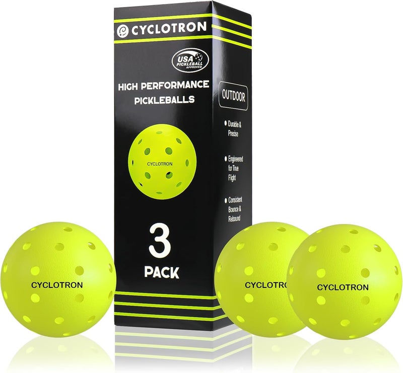 cyclotron P-40 Outdoor Pickleball Balls – USAPA Approved Pickleballs, 40-Hole Precision Design, High Visibility, Durable Seamless HDPE Construction, 3/6 Pack - Image 1